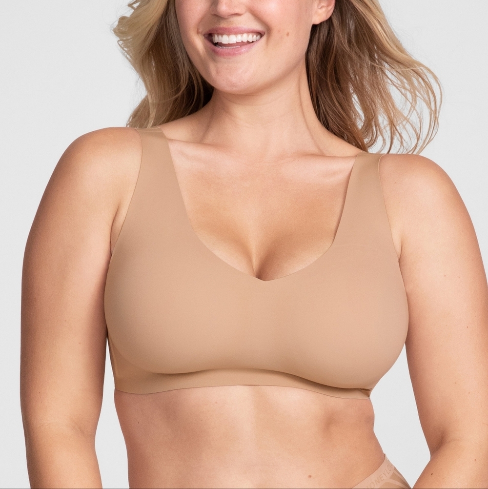 HoneyLove V-Neck Wireless Nude Beige Tan Bra - Size Medium